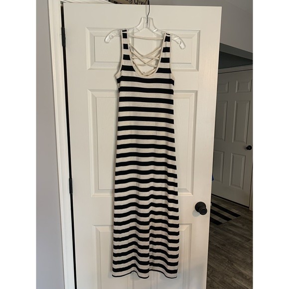 poof maxi black and white striped tank dress  size medium - Picture 1 of 10